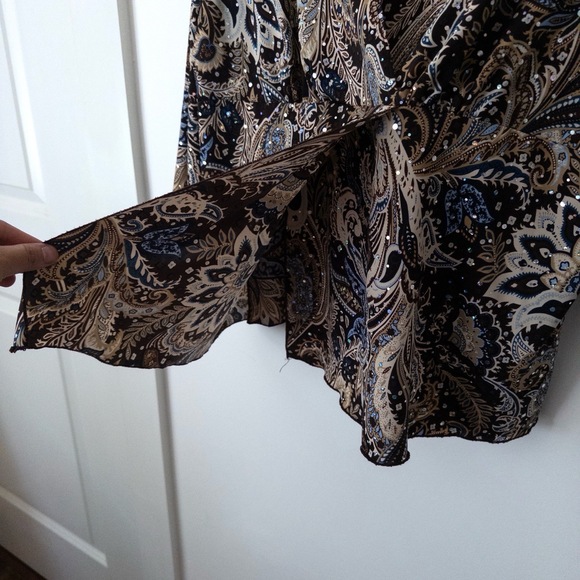 VTG Y2K Paisley Sequin Wrap Top Womens 1X Fairy Boho Glam Brown Asymmetrical - Picture 4 of 9